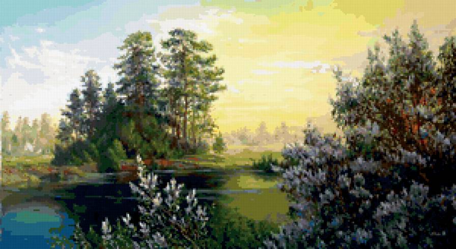 vesennee  utro - живопись, пейзаж, природа, деревья - предпросмотр