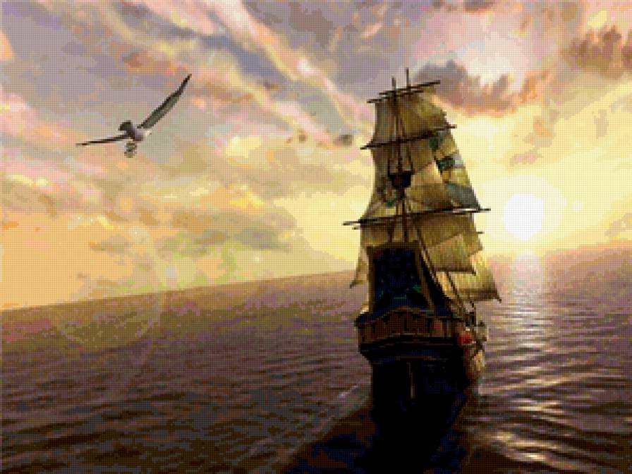 Корабль - чайка, корабль, море, пейзаж - предпросмотр