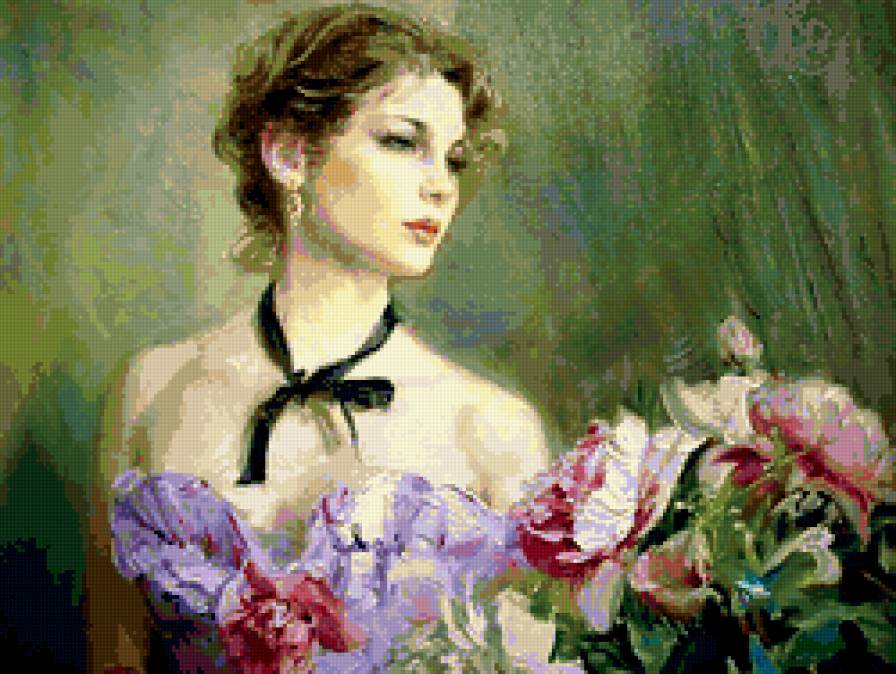 Девушка с цветами - девушка, пионы, цветы - предпросмотр