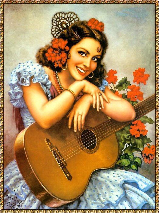 Девушка с гитарой - девушка, гитара, испанка - оригинал
