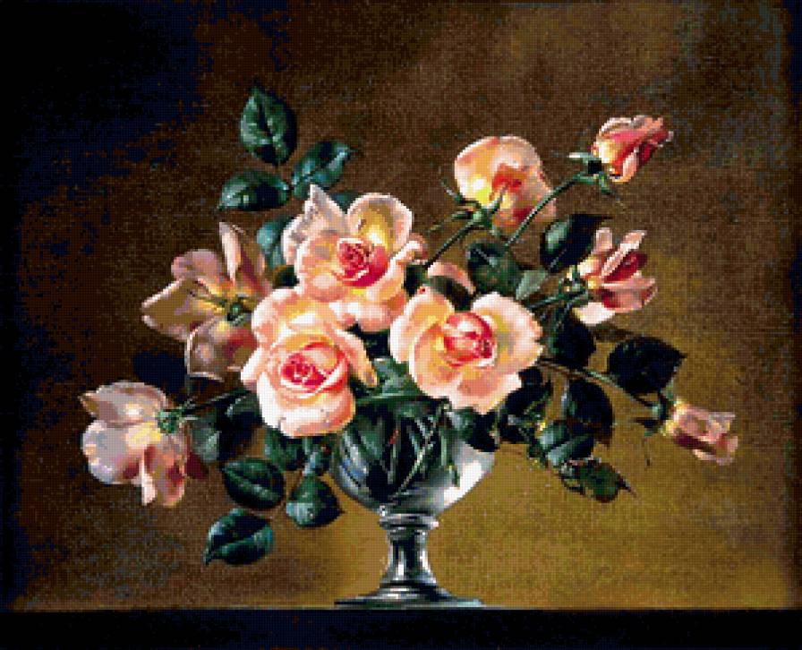 Ваза с розами - цветы, натюрморт, букет, ваза, розы - предпросмотр