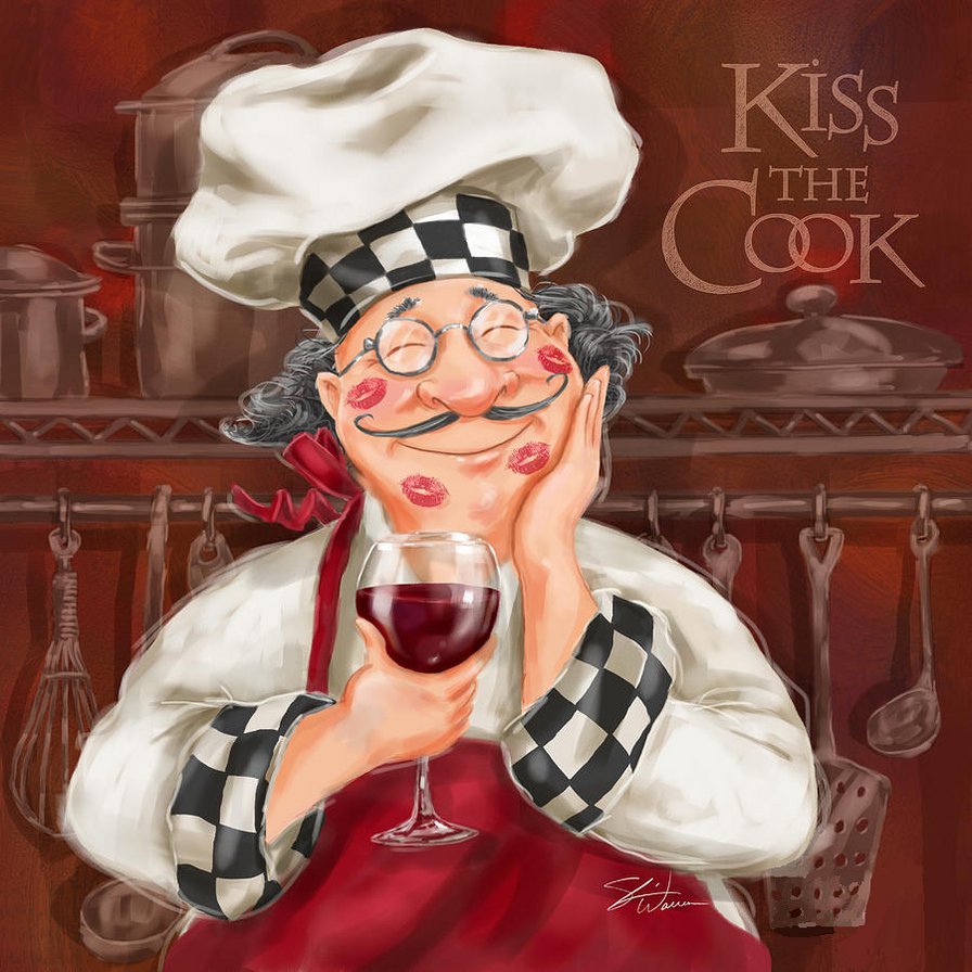 повар - кухня, повар, красное, поцелуи, вино - оригинал