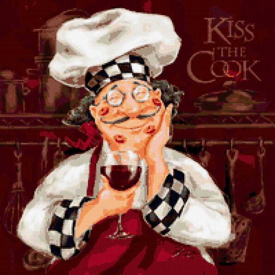 повар - вино, поцелуи, кухня, красное, повар - предпросмотр