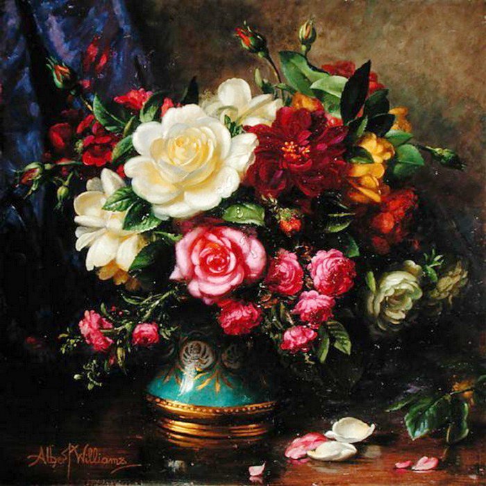 №415277 - цветы, живопись, натюрморт, albert williams, букет, розы - оригинал