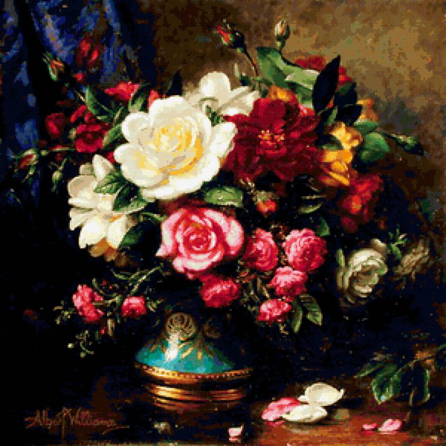 №415277 - розы, живопись, натюрморт, цветы, albert williams, букет - предпросмотр