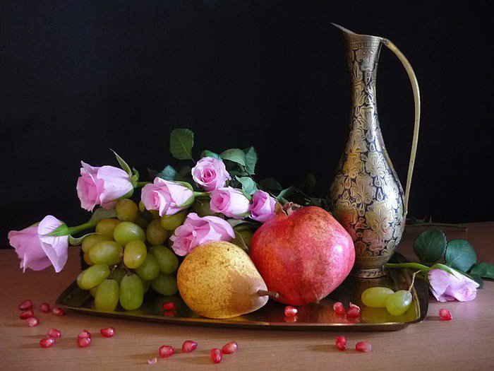 №415280 - фрукты, букет, цветы, натюрморт, inna korobova - оригинал