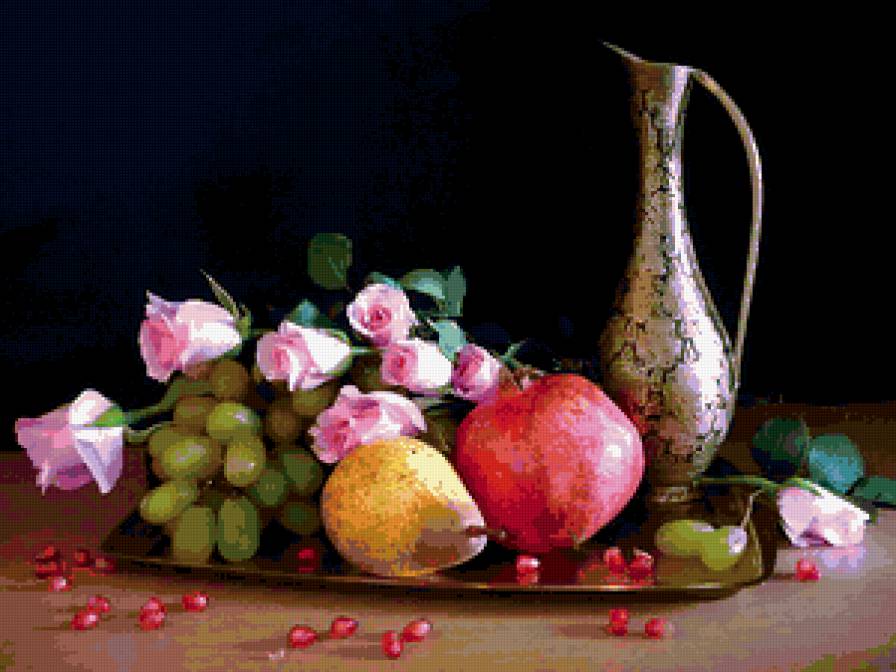 №415280 - цветы, фрукты, inna korobova, натюрморт, букет - предпросмотр