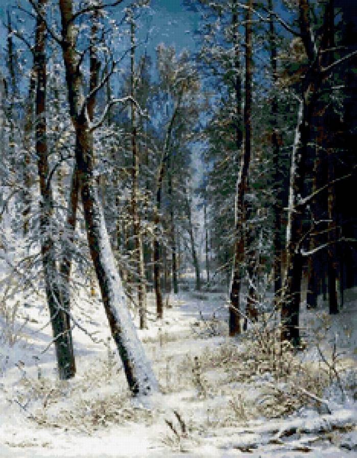 Шишкин И.И. Зима в лесу (Иней) - природа, пейзаж, снег, зима, живопись, деревья - предпросмотр