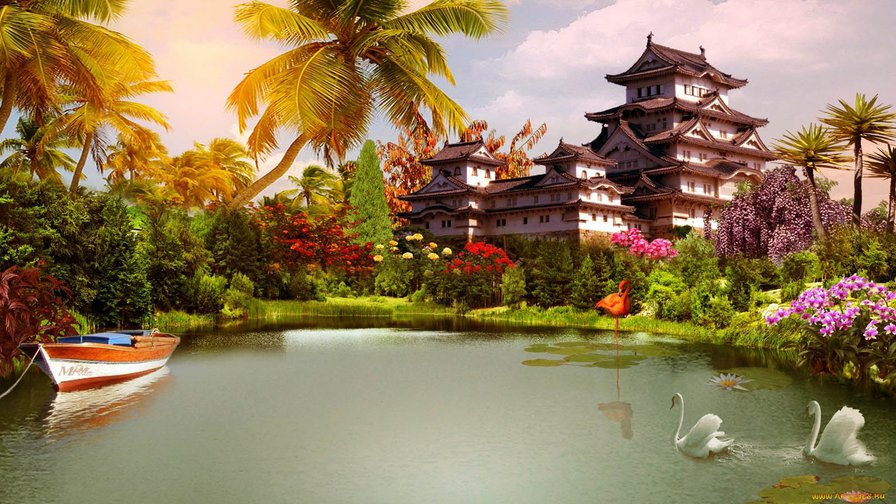 Пейзаж - япония, пагода, пейзаж - оригинал
