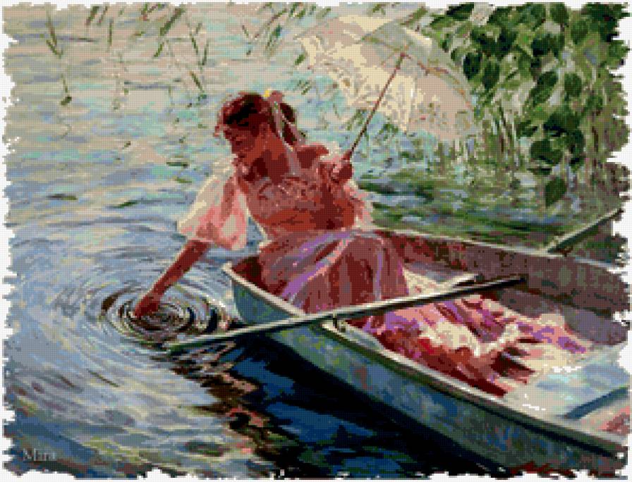Девушка в лодке - девушка, вода, лодка - предпросмотр