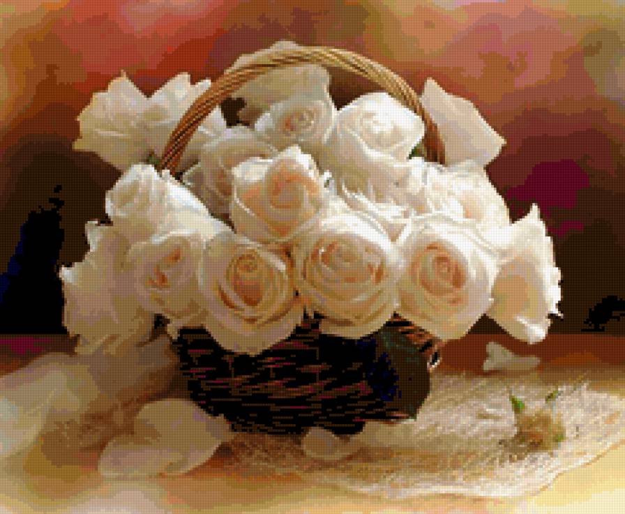 корзина белых роз - розы, цветы, белые розы - предпросмотр
