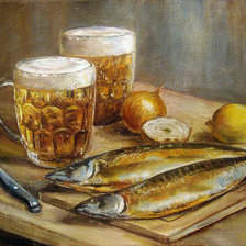 Оригинал схемы вышивки «пиво и рыбка» (№416675)