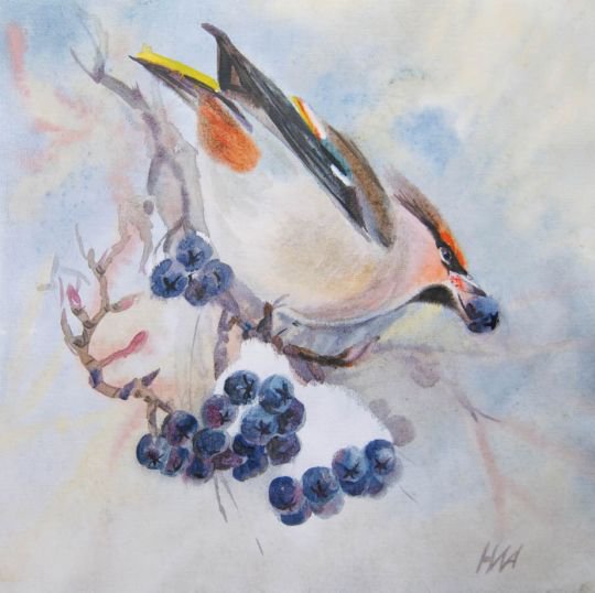 Серия "Птицы" - рябина, птицы, ягоды - оригинал