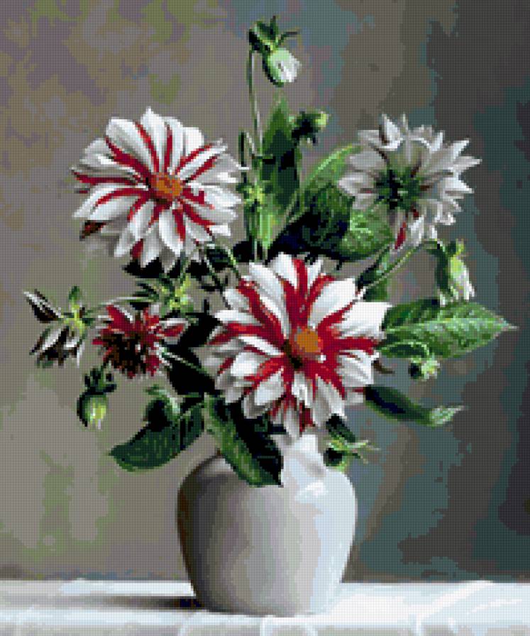 Pieter_Wagemans_Георгины - живопись.букеты.цветы.георгины - предпросмотр