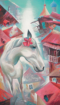 Дм.Спирос.Лошадь с голубыми глазами - живопись.лошадь. животные.пейзаж - оригинал