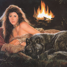 Оригинал схемы вышивки «девушка с волком» (№417567)