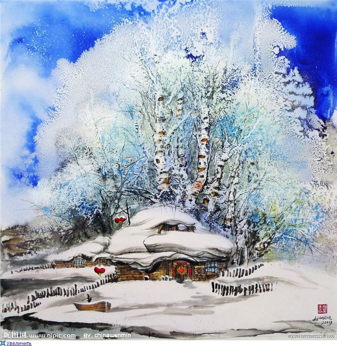 Серия "Пейзажи" - домик, снег, зима, пейзаж - оригинал