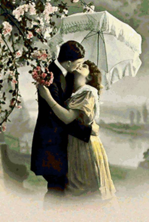 Влюбленные под зонтиком - женщина, мужчина, романтика, любовь, пара - предпросмотр