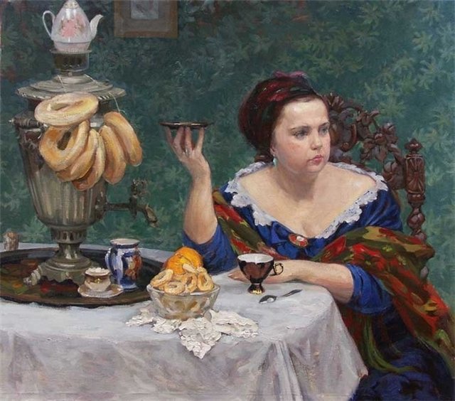 чай с баранками - по картинам художников - оригинал