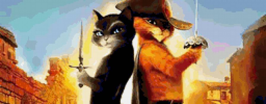 кот и кошка - домашние животные, мультфильм, коты, шпаги, кот в сапогах - предпросмотр