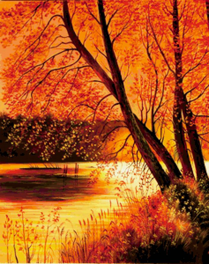 осенний пейзаж - вода, деревья, река, осень, природа - предпросмотр