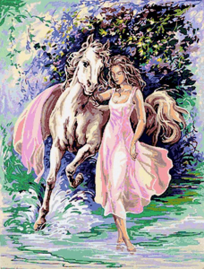 Девушка с конём - лошади, цветы, животные, природа, конь, лошадь, девушка, люди - предпросмотр