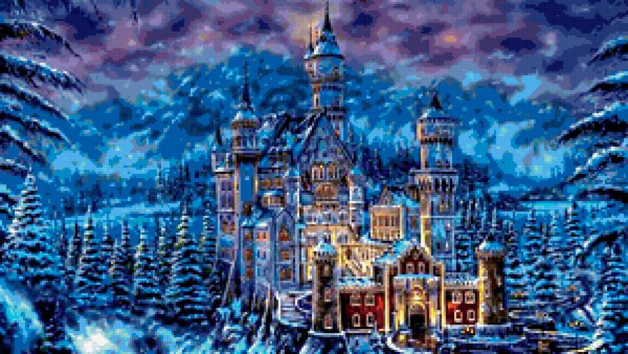 Замок в лесу - фэнтези, замок, дом, лес, зимний пейзаж - предпросмотр