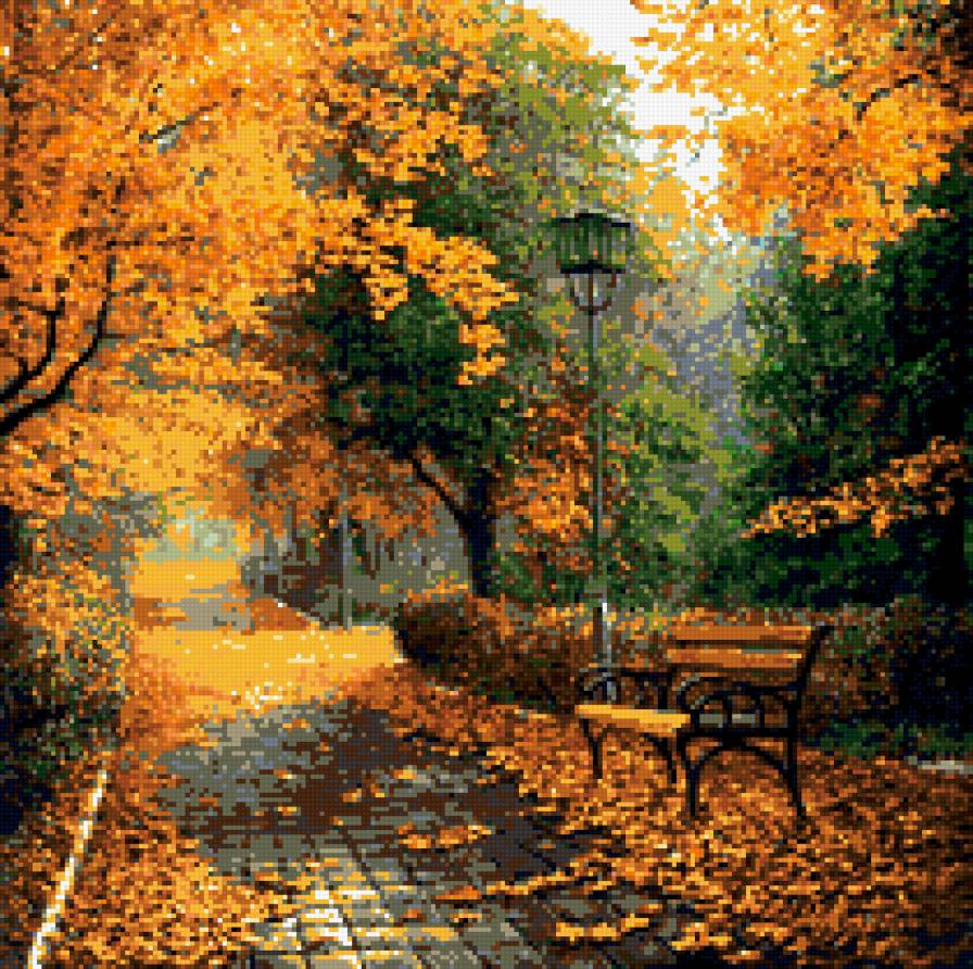 Осенняя аллея - пейзаж, парк, осень, скамья - предпросмотр