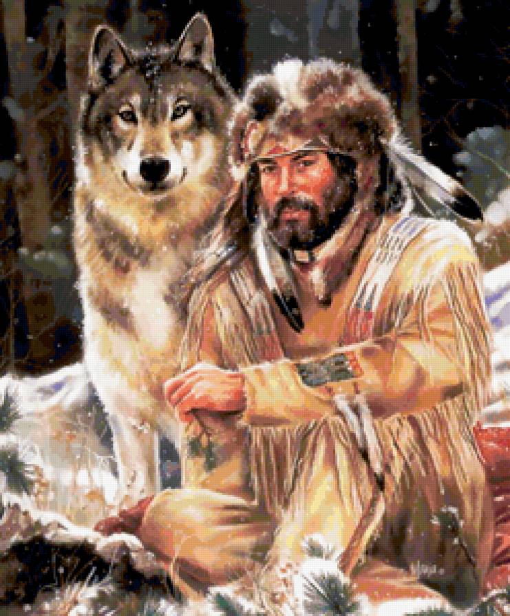 Волк и охотник - мужчина, волк, мужской образ - предпросмотр
