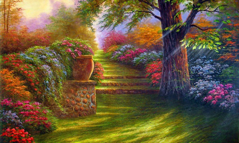 Цветочная лестница - природа, пейзаж, цветы - оригинал
