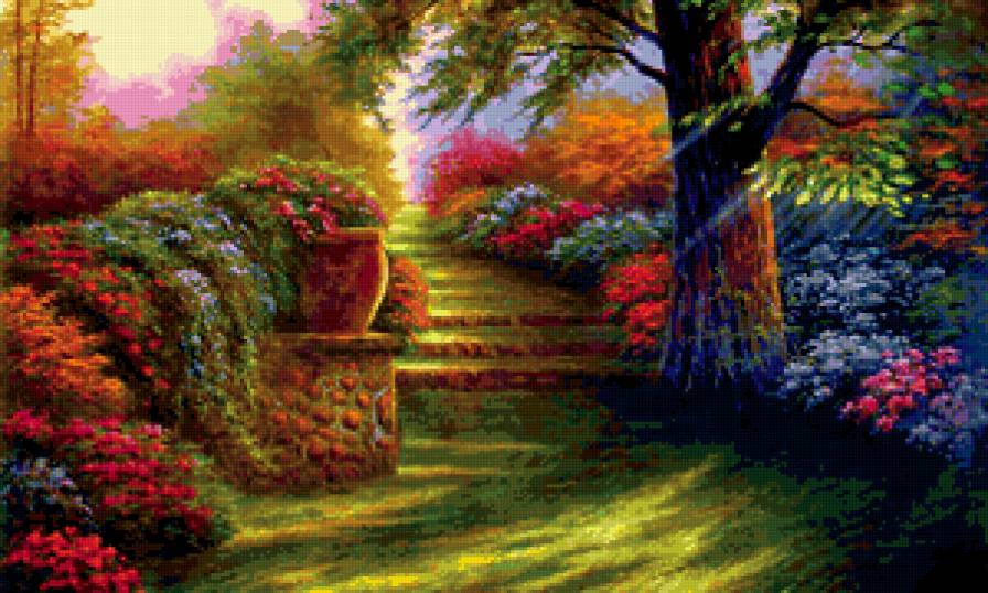 Цветочная лестница - цветы, пейзаж, природа - предпросмотр