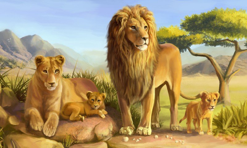 Семейка львов - львы, животные - оригинал