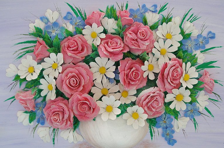 букет цветов - ромашки, розы - оригинал