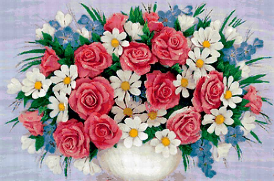 букет цветов - розы, ромашки - предпросмотр
