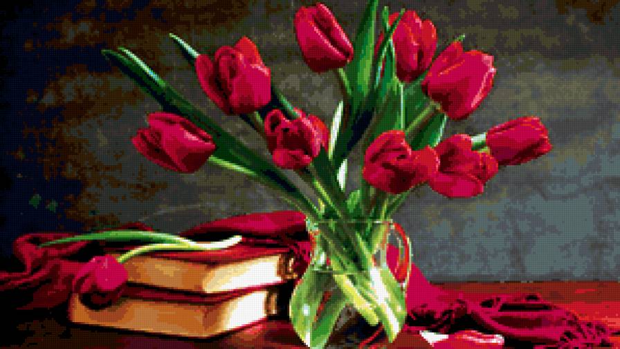 Букет красных тюльпанов - цветы, тюльпаны, букет - предпросмотр