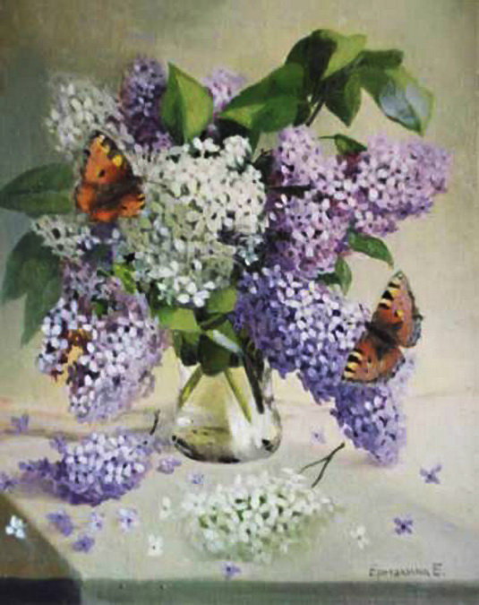 Бабочки с сиренью - натюрморт, букет, бабочки, сирень, цветы - оригинал
