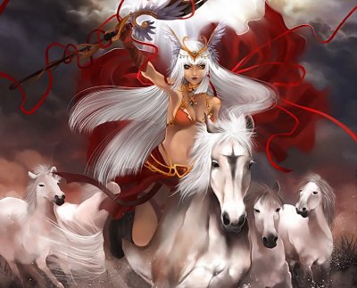 воительница - девушка, лошади, аниме - оригинал