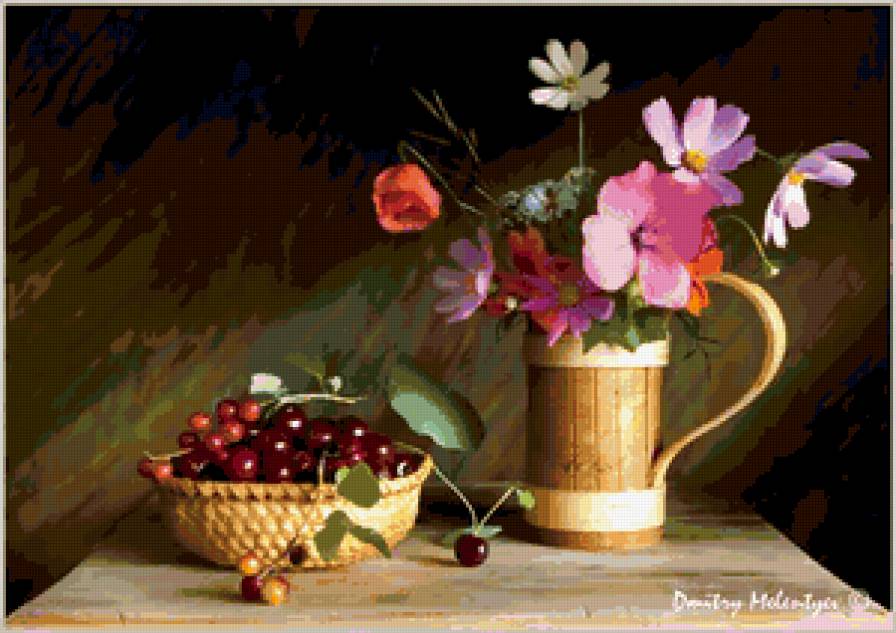№420866 - натюрморт, цветы, ягоды, букет - предпросмотр