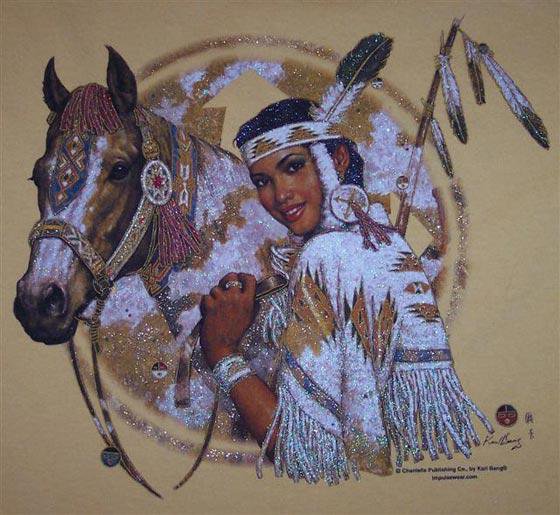 Девушка и лошадь - индейские мотивы - оригинал
