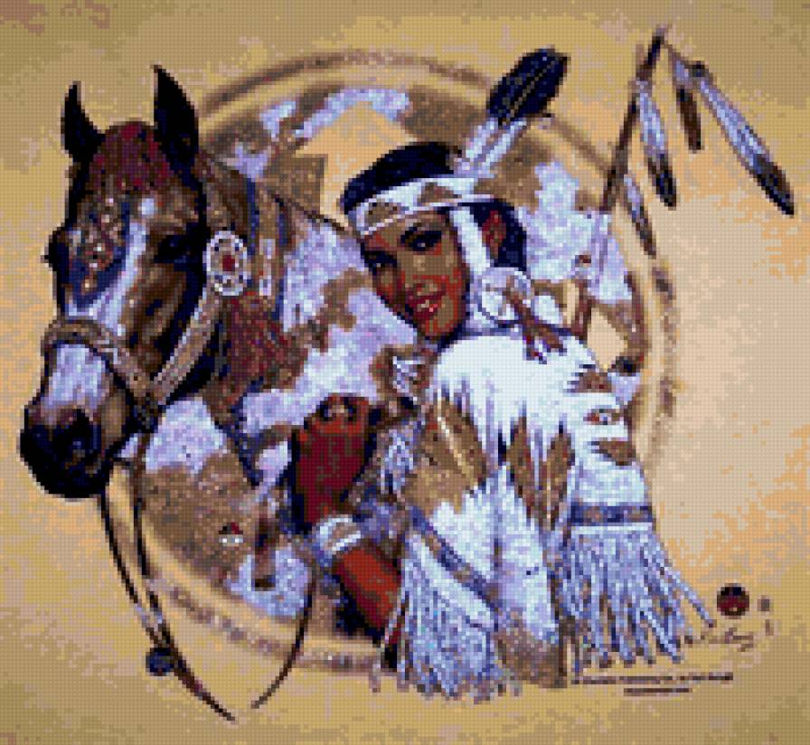 Девушка и лошадь (ДМС) - индейские мотивы - предпросмотр