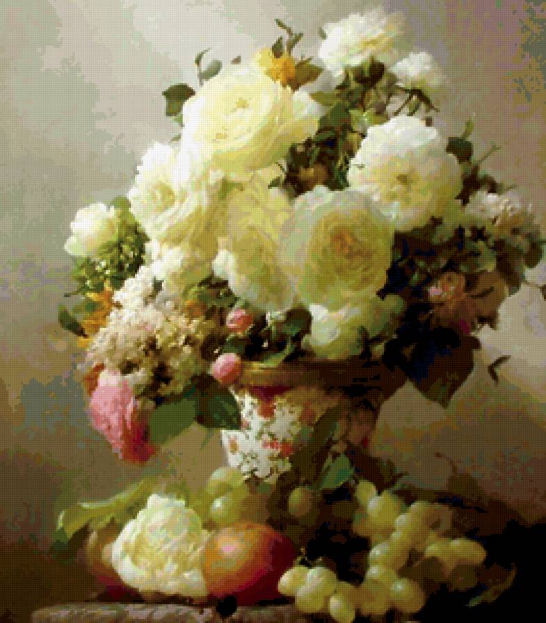 Букет пионов - пионы, ваза, букет, натюрморт, фрукты, цветы - предпросмотр