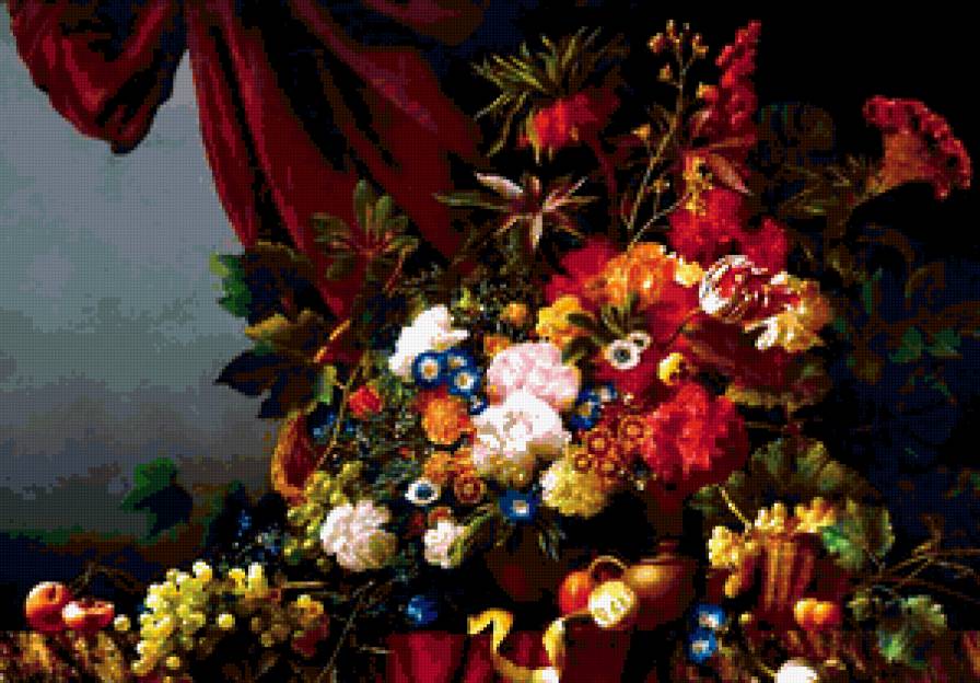Натюрморт с цветами - цветы, фрукты, натюрморт - предпросмотр