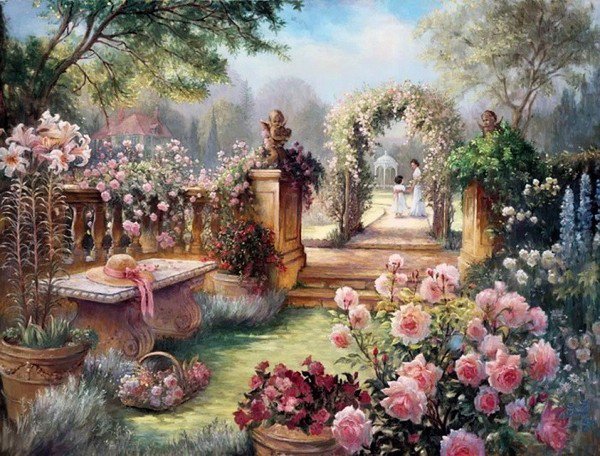 Нежный сад - пейзаж, цветы, сад - оригинал