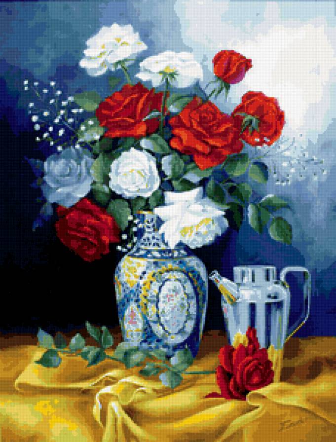 Букет красных и белых роз - букет, цветы, розы - предпросмотр