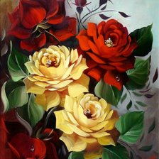 Оригинал схемы вышивки «Красные и желтые розы» (№421793)