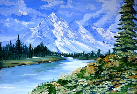 №421885 - живопись, горы, река, пейзаж - оригинал