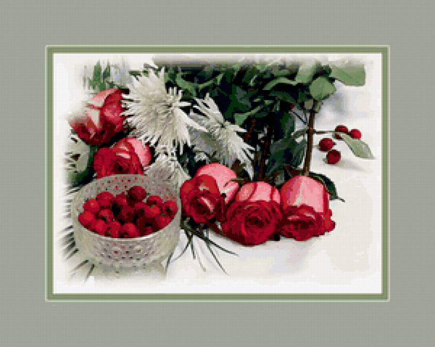 №421893 - цветы, ягоды, букет, натюрморт - предпросмотр