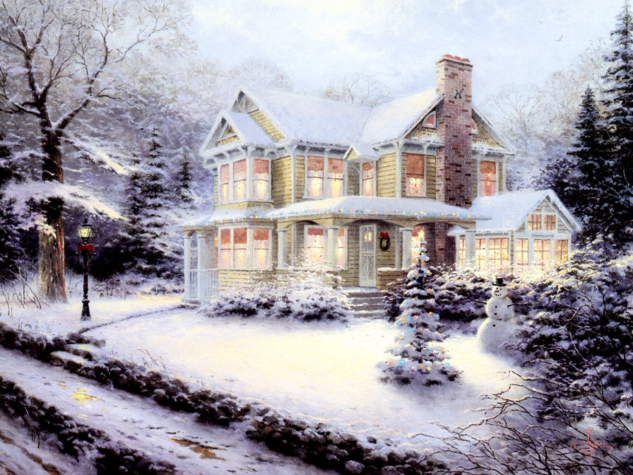 Зимний домик в деревне - домик - оригинал