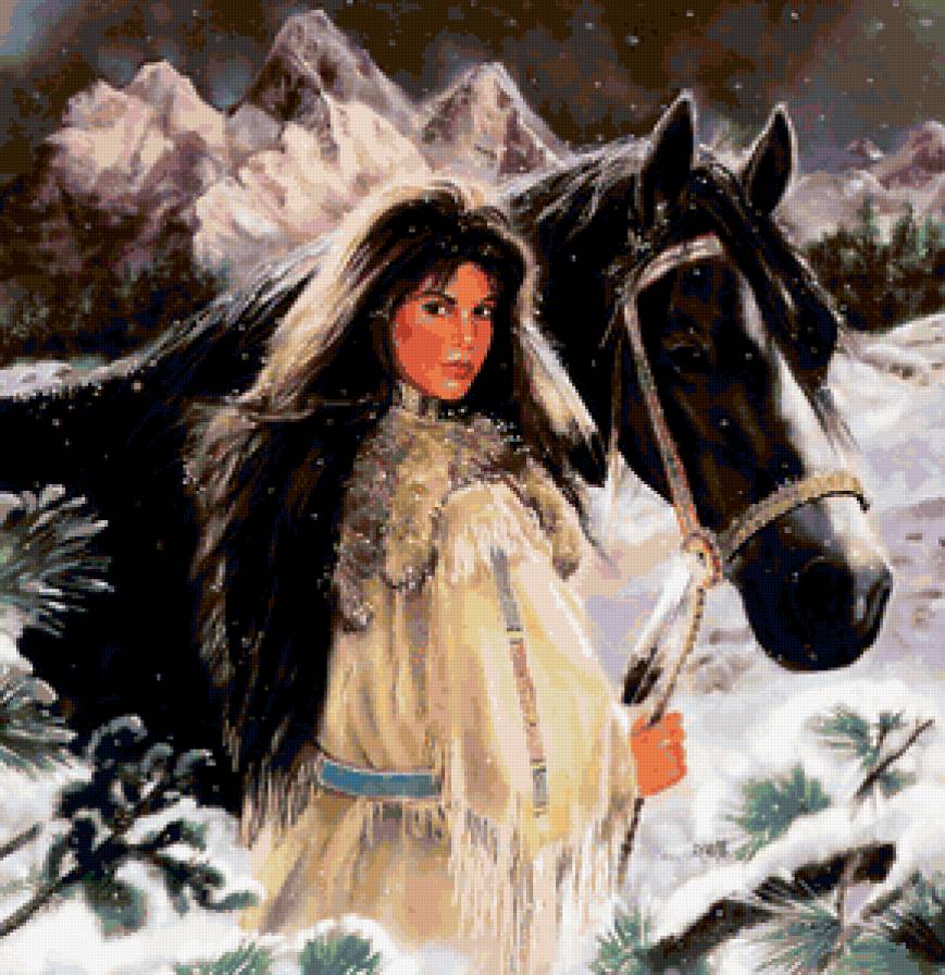 девушка и конь - природа, девушка, зима, конь - предпросмотр