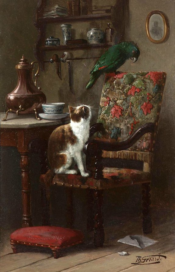 кот с попугаем(Деодор Герард) - по картинам художников - оригинал